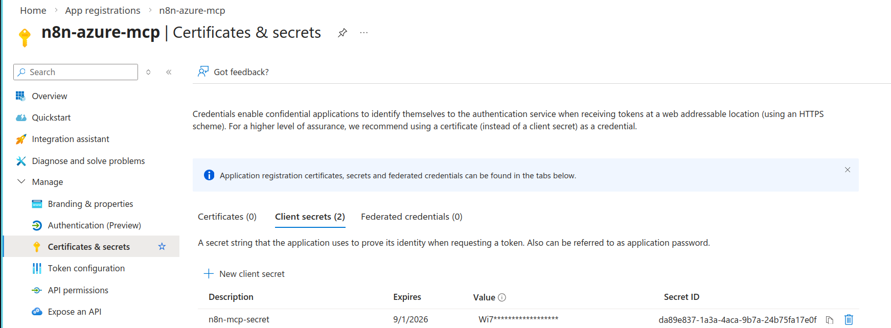 Creating a client secret